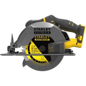 Akumulátorová ručná okružná píla Stanley Fatmax V20, 18V, sivé telo, žltá rukoväť a pílový kotúč.