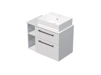 INTEDOOR Skriňa+umývadlo BEE, úchyt čierny, š.80cm, regál vľavo, biela 3D pruhy