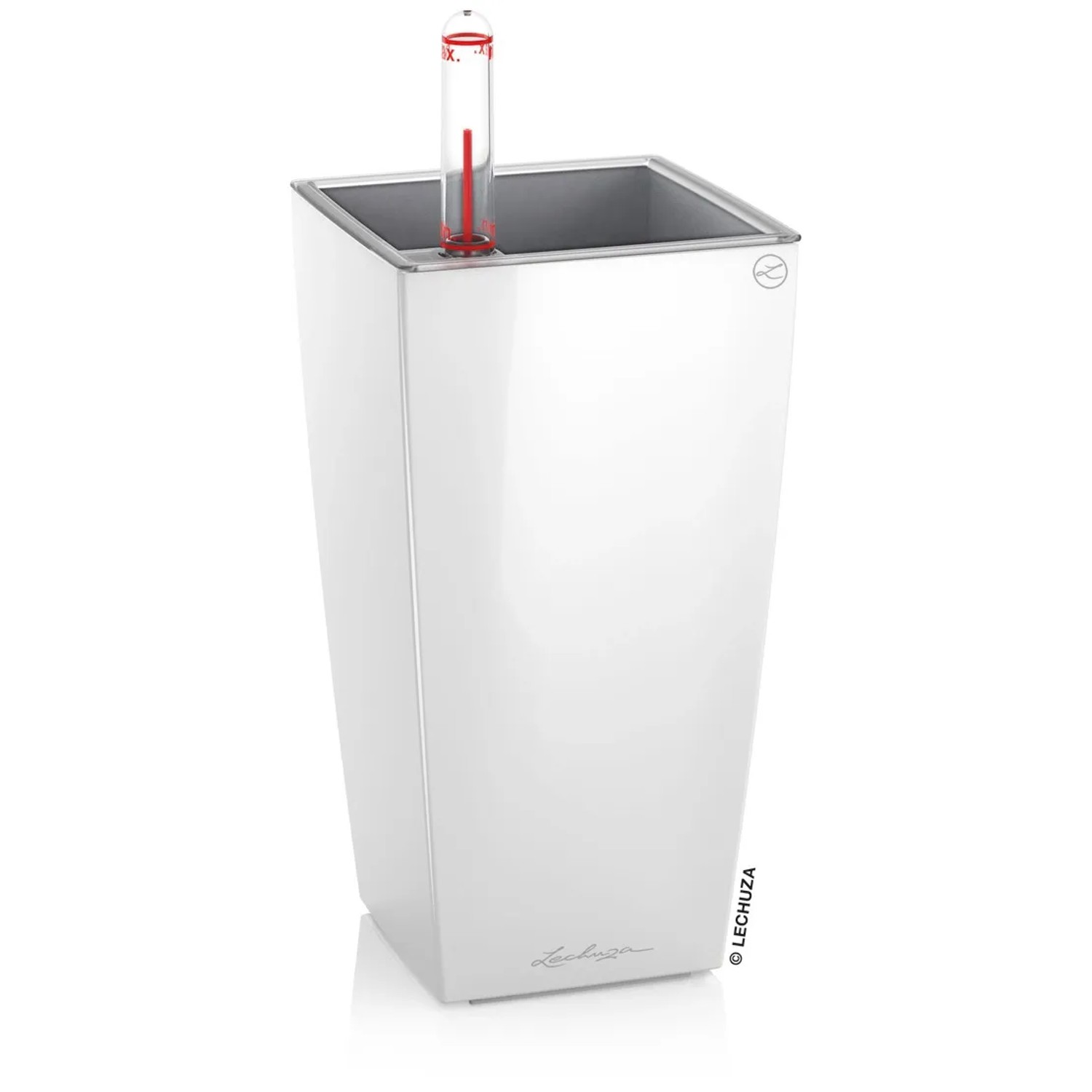 E-shop Lechuza Samozavlažovací kvetináč MINI CUBI biela lesklá, 9,5 x 9,5 x 18,5 cm
