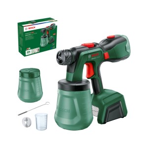 Bosch Advanced-Spray 18 V-500 akumulátorový striekací systém zeleno-čierny s nádobou na farbu a príslušenstvom.
