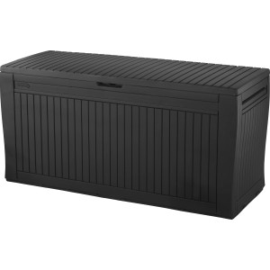 Čierny úložný box Keter Comfy 270 l, univerzálny box pre záhradu, terasu alebo balkón.