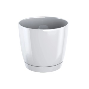 Biely kvetináč Prosperplast Coubi, 12 cm, s podšálkou, z plastu.