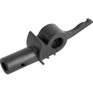 Čierny plastový spúšťač, náhradný diel pre akumulátorovú kosačku LUX-TOOLS. Príslušenstvo.
