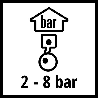 Symbol pre 2-8 bar tlak vzduchu ofukovacej pištole Einhell pre kompresory.