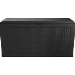 Čierny univerzálny box s ratanovým vzhľadom pre záhradu, terasu alebo balkón.