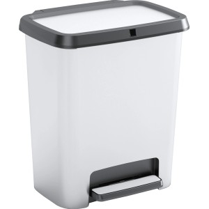 Biely nášľapný kôš Compatta Style 25 l so sivým vekom a pedálom.