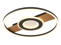 GLOBO Stropné LED svietidlo PIKARA 24W 3000lm 3000K, čierna/drevo, pr. 40,5 cm