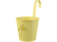 Závesný kvetináč lakovaný s potlačou, žltý, zinkový, 14,6 x 16 cm