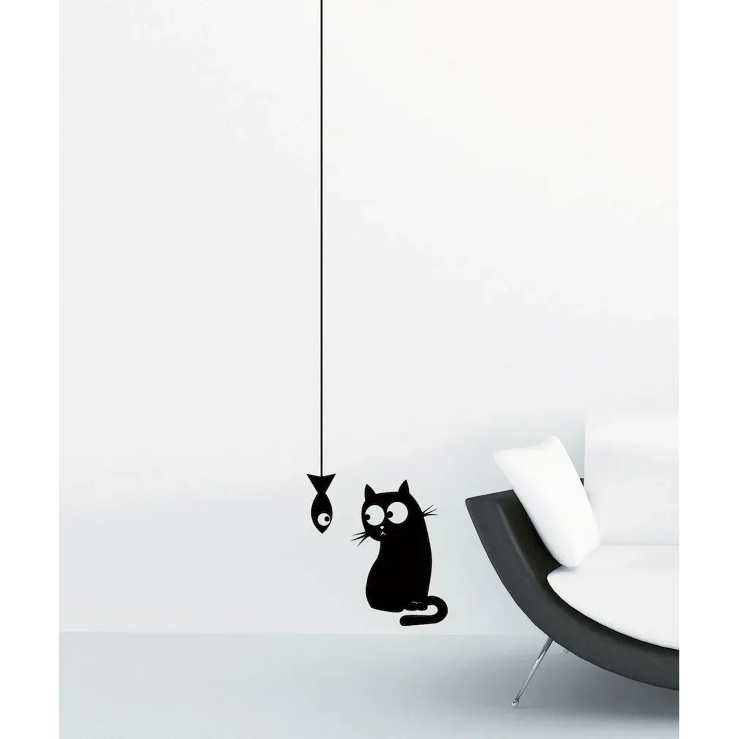 E-shop Crearreda Samolepiace dekorácie, mačka s rybou, 2 hárky, 15 x 31 cm