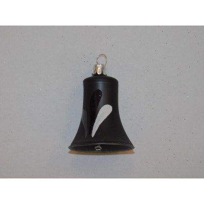 ONREX Vianočná ozdoba sklenená zvonček čierny lístky 5,5 cm