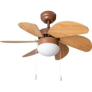 Stropný ventilátor CMI Ø 76 cm s dreveným vzhľadom a lampou, ťahový spínač.