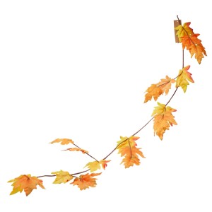 Oranžová girlanda z jesenných listov z látky a drôtu, 180 cm. Dekoratívny umelý veniec na jesennú výzdobu.