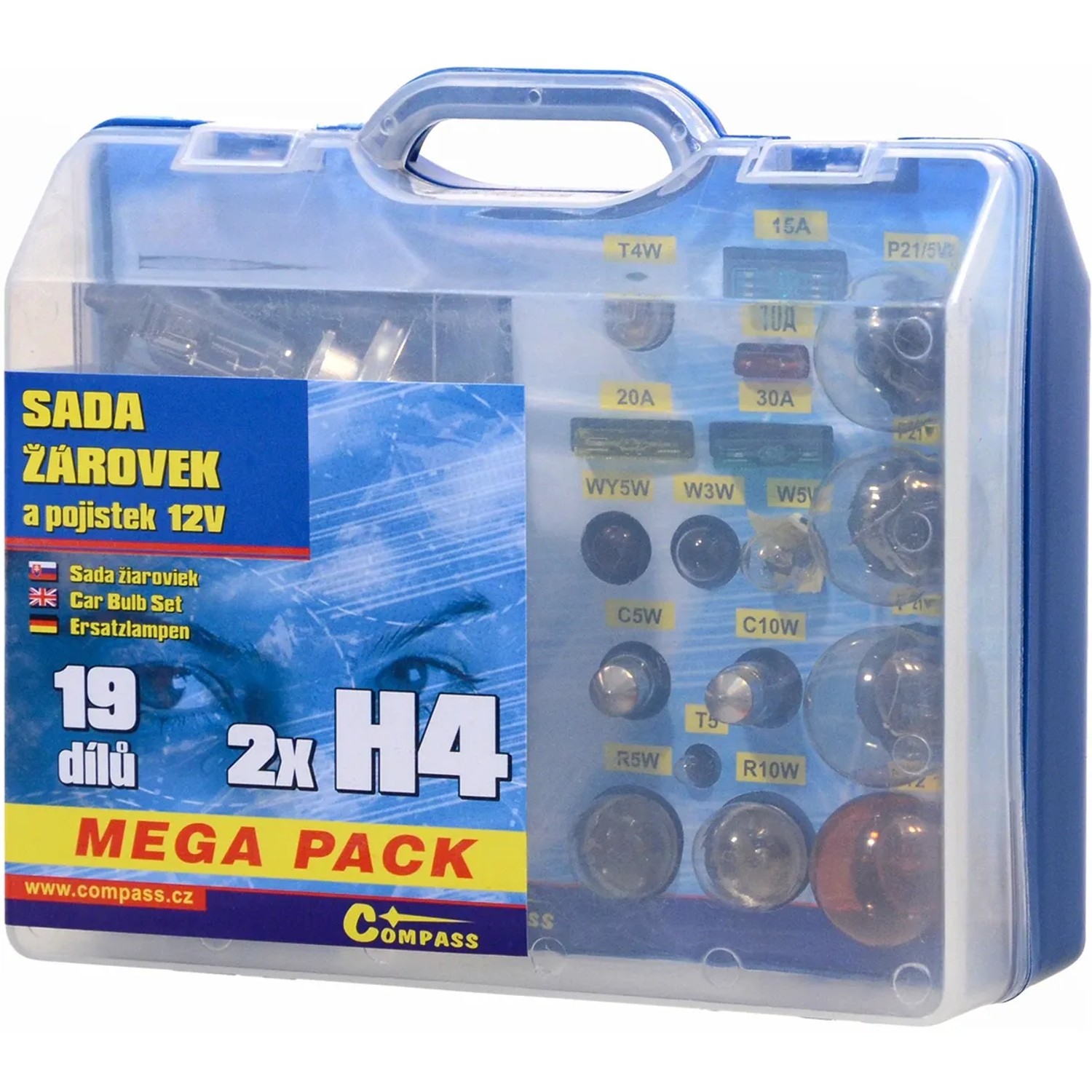 E-shop COMPASS Autožiarovky 12 V servisný box Mega H4 + H4