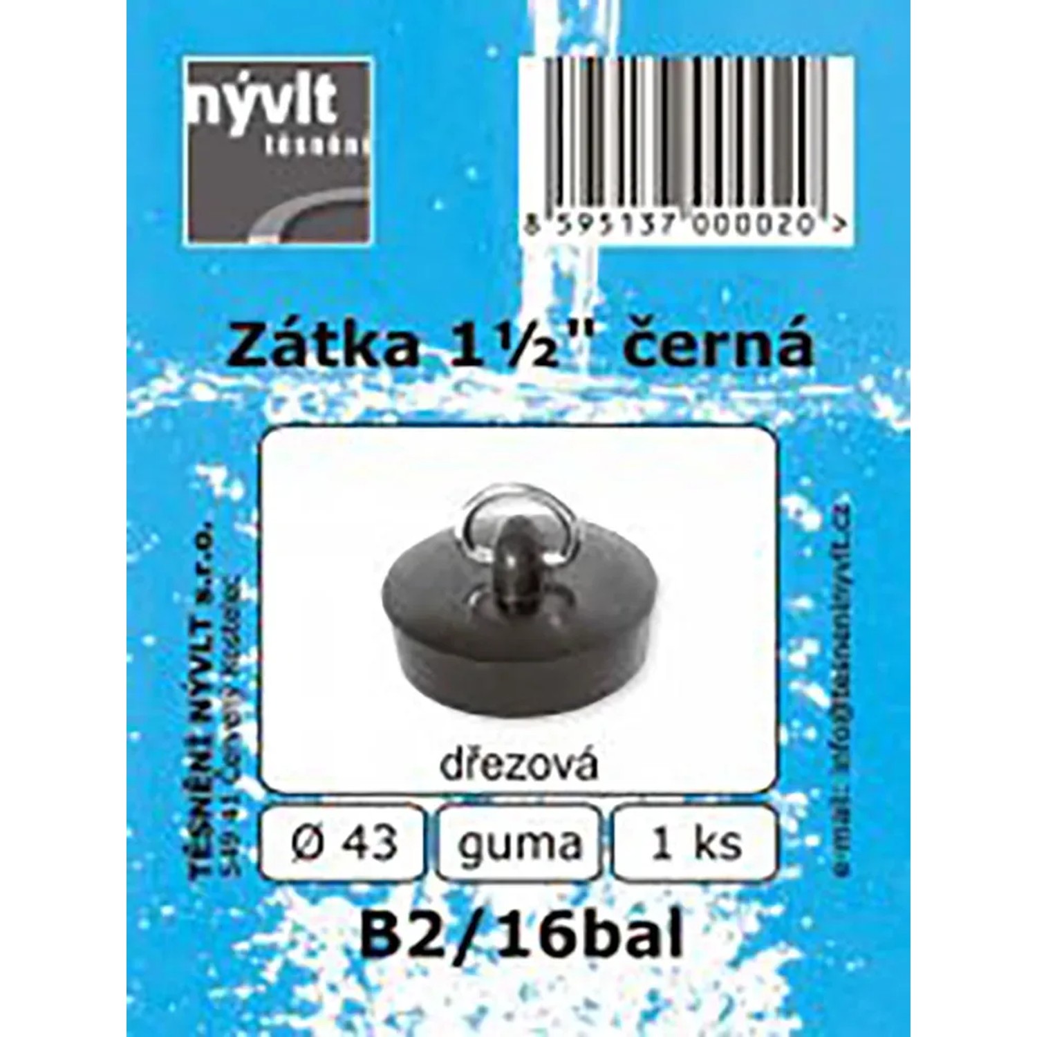E-shop Drezová zátka priemer 43 mm guma s polkrúžkom 6/4", čierna