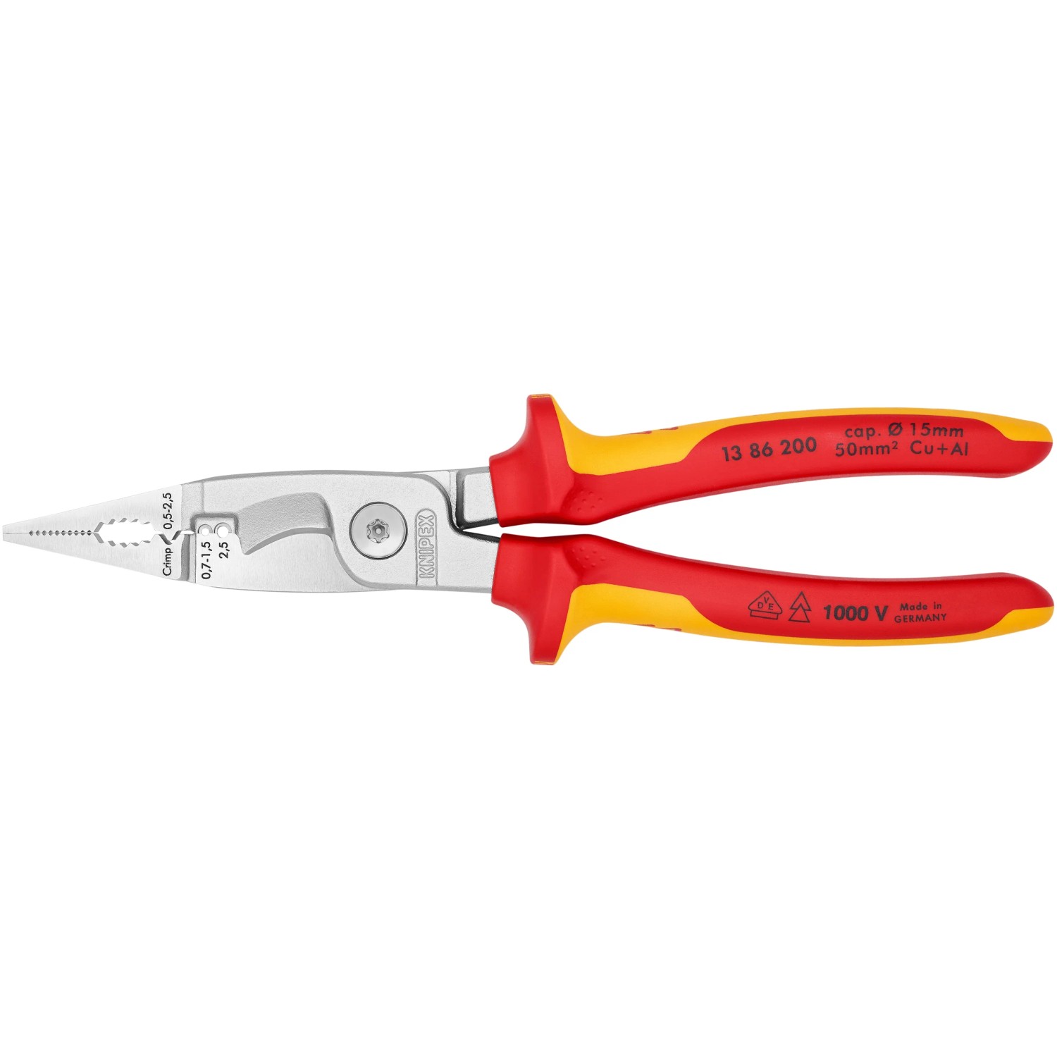E-shop Knipex Elektroinštalačné kliešte, chrómované, izol. viaczl. návleky, VDE, 200 mm