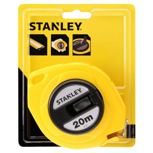 Oceľový vreckový zvinovací meter Stanley, 20 m, žlté puzdro v blistri.