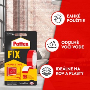 Pattex FIX obojstranná lepiaca páska, 1,5 m x 19 mm, na kov a plasty.