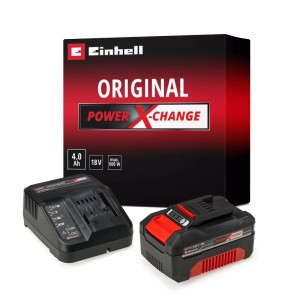Einhell Power X-Change Starter Kit 18V 4Ah so štartovacou súpravou batérií, nabíjačkou a balením.