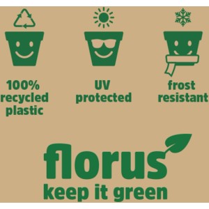 Balkónový kvetináč Florus: Vlastnosti ako UV ochrana, mrazuvzdornosť a recyklovaný materiál.