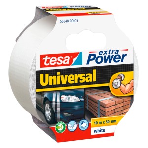 Tesa Extra Power Universal, biela textilná páska, 10 m x 50 mm, univerzálne použitie.