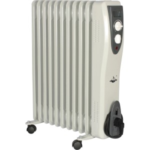 Biely mobilný elektrický olejový radiátor El Fuego s 11 rebrami.