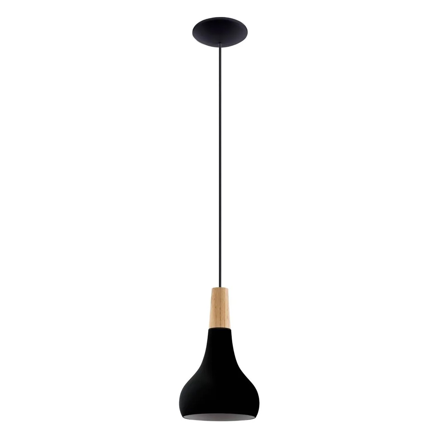 E-shop EGLO Závesné svietidlo Sabinar, oceľ/drevo, čierna/hnedá, pr. 18 x 110 cm