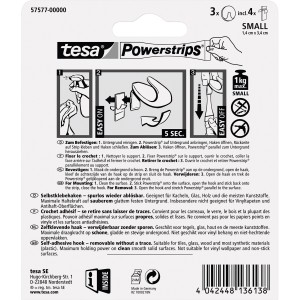 Tesa lepiace háčiky, 3 kusy, biele, okrúhle, s Powerstrips Large. Ideálne do kuchyne a kúpeľne.