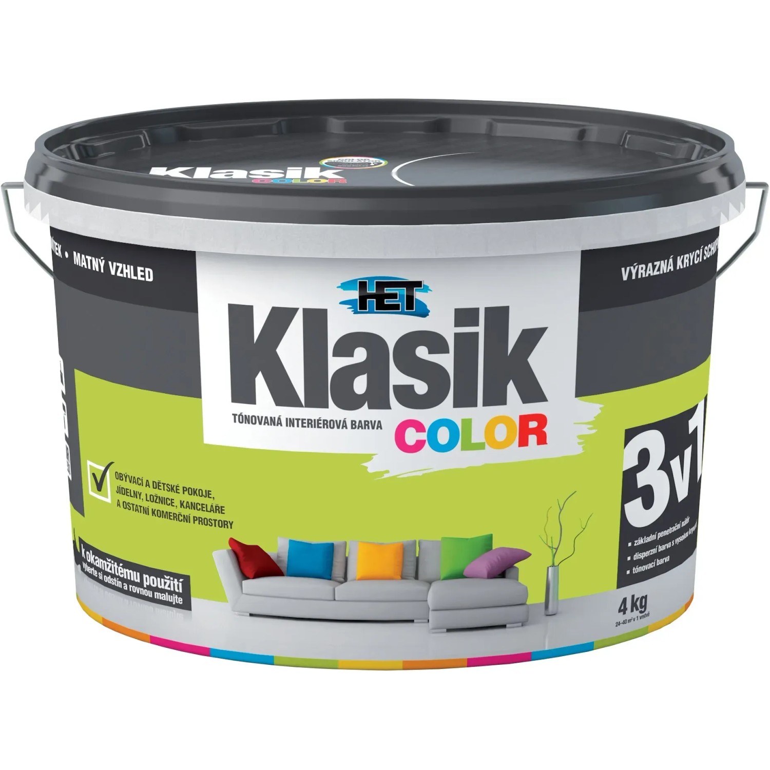 E-shop HET Klasik COLOR Tónovaná interiérová farba KC 0597 zelená limetková, 4 kg