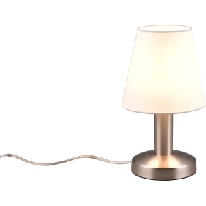 Nočná lampa Mats II, matný nikel s bielym látkovým tienidlom, Ø 14 cm.