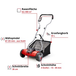 Einhell Power X-Change GE-HM 18/38 Li-Solo: Ručná vretenová kosačka so zberným košom a nastaviteľnou rukoväťou.