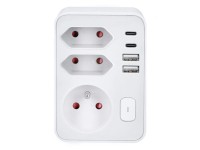 Solight Zásuvka rozbočovacia, 1x 16A + 2x 2,5A, 2xUSB A+C 20W PD, biela, vypínač