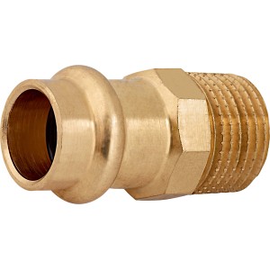 Prechodový nipel z červeného bronzu, 15 mm x 21 mm (R 1/2), pre lisovacie tvarovky.