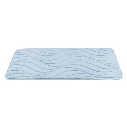 Tyrkysový kúpeľňový koberec Wenko Memory Foam Tropic, 50x80 cm, s vlnitým vzorom. Nadýchaná kúpeľňová predložka.