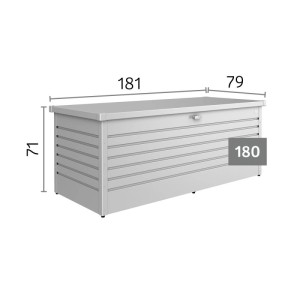 Biohort FreizeitBox 180 Kvarcovo-sivá metalíza. Robustný oceľový záhradný box, 181x71x79 cm, so zámkom.