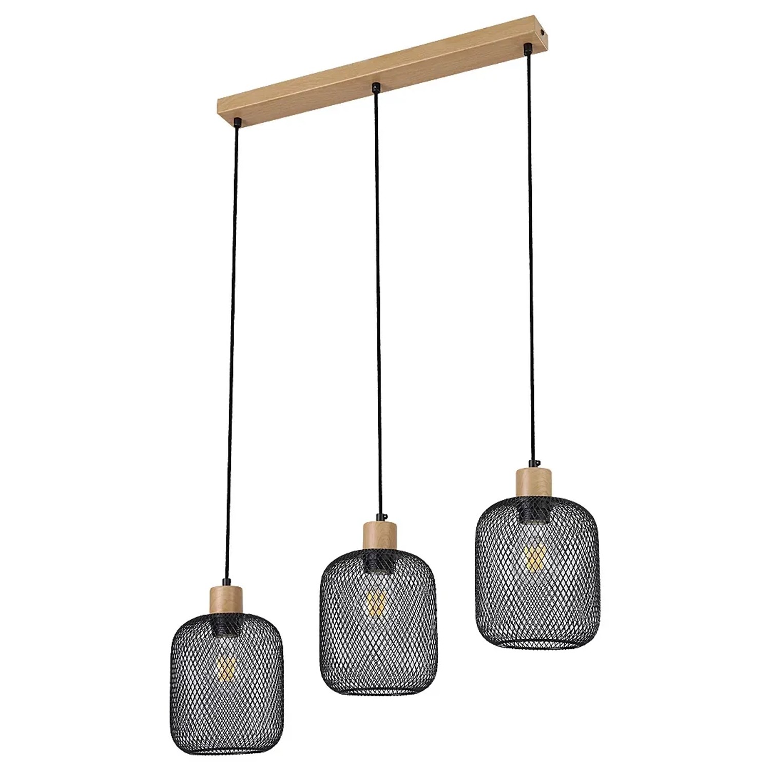 E-shop Rabalux Závesné svietidlo Grendel, buk/matná čierna, 15 x 120 x 65 cm