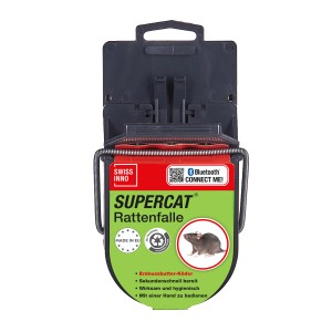 Swissinno SuperCat plastová pasca na potkany s arašidovým návnadou, rýchlo pripravená a hygienická.