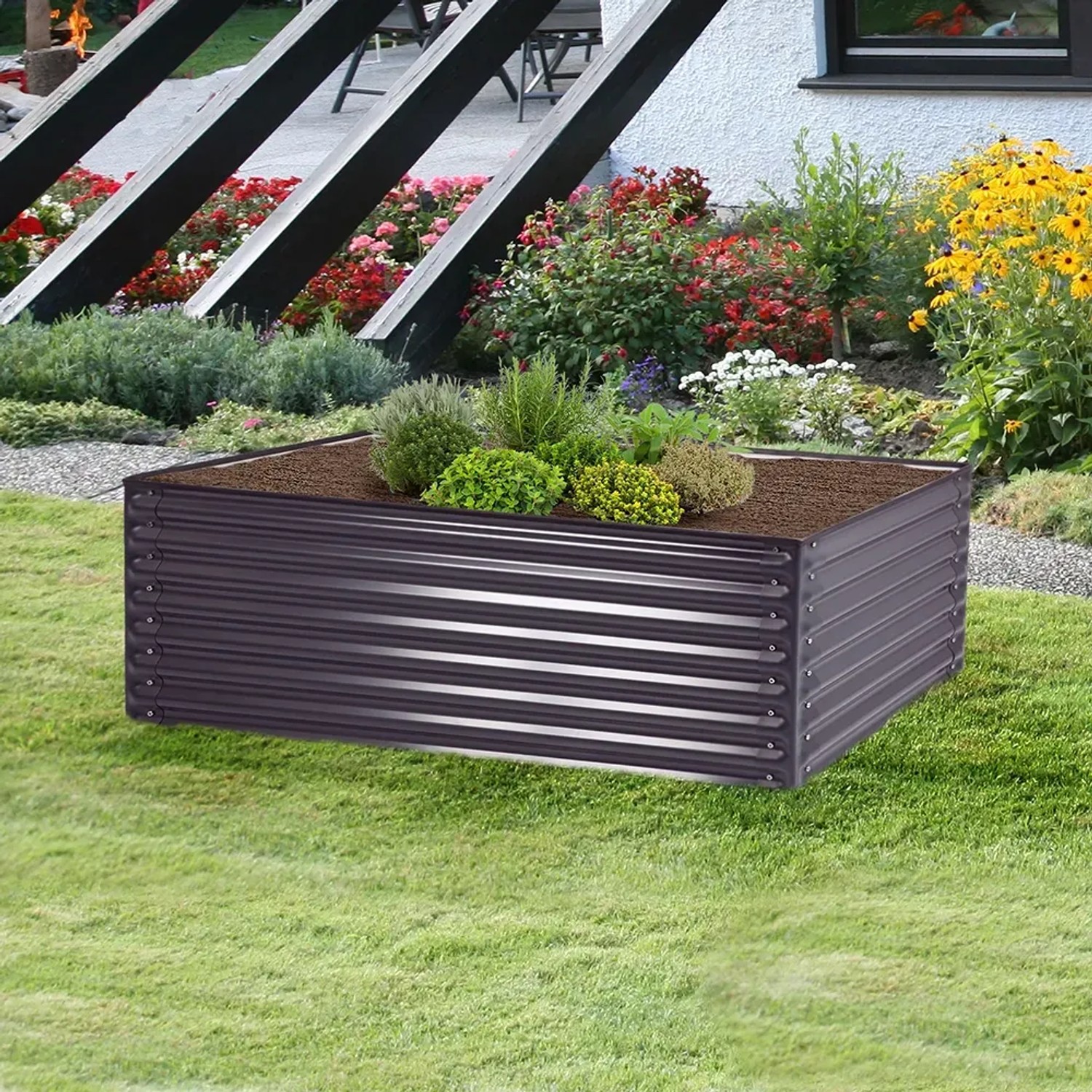 E-shop Floraworld Vyvýšený záhon Welle antracitový 150 x 60 x 60 cm
