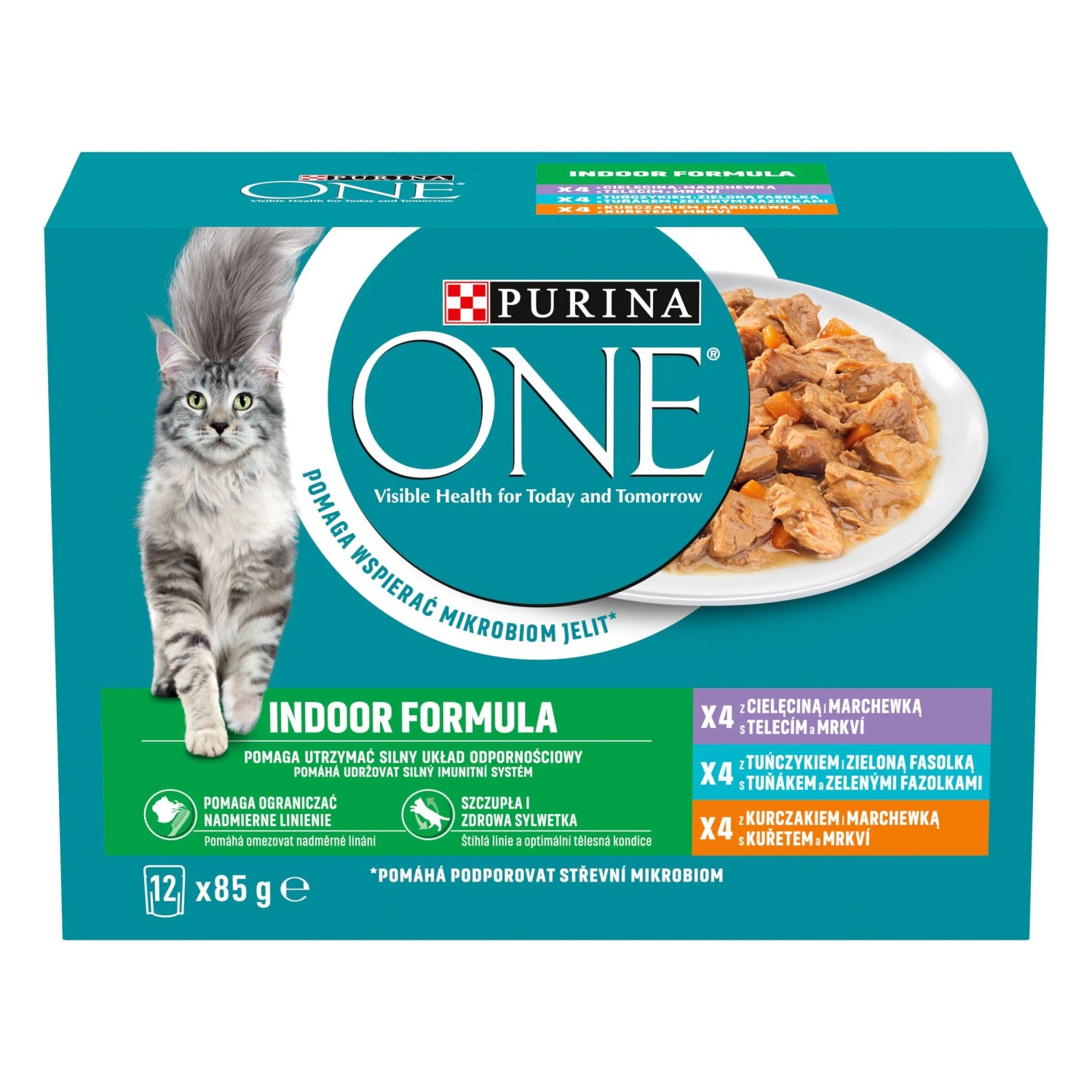 E-shop PURINA ONE Indoor Kapsička pre mačky teľacie, tuniak, kura 12 x 85 g