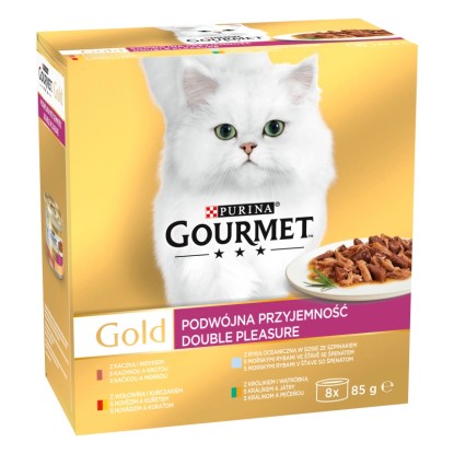 Gourmet Gold Konzervy pre mačky kačica/morka, hovädzie/kurča, ryba, ai. 8x85g
