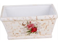 Dekoratívny kvetináč s motívom ruží 11 cm x 22 cm x 13 cm krémový