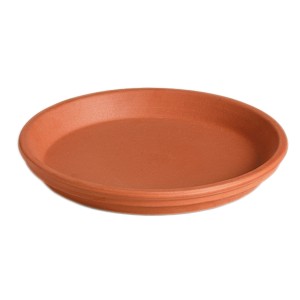 Červená štandardná podložka Deroma, priemer 31 cm, z terakoty pre kvetináče.