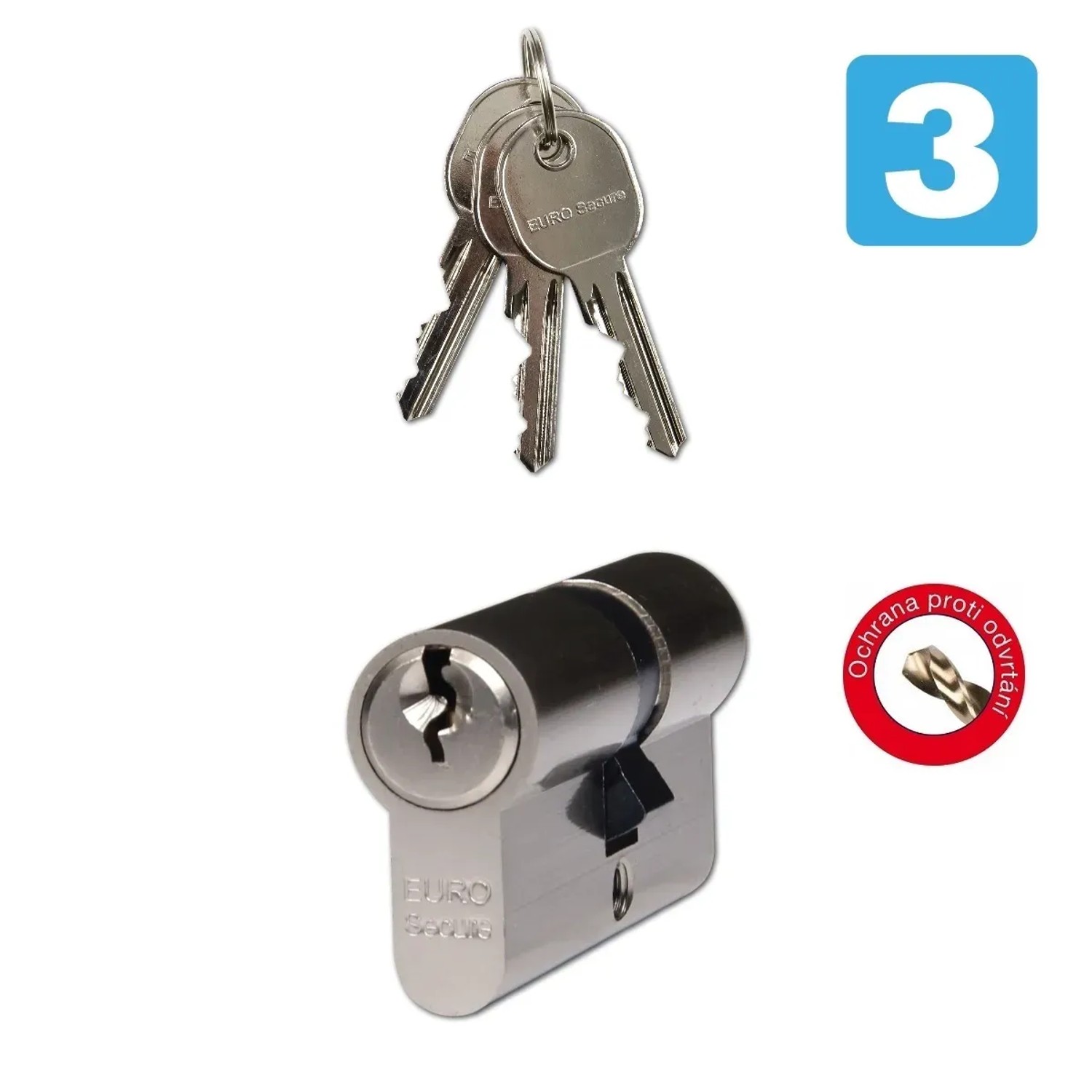 E-shop Richter Czech EURO Secure Bezpečnostná vložka 30/35, 3 kľúče, matný nikel