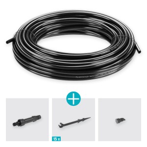 Štartovacia súprava Gardena Micro-Drip-System pre riadkové výsadby S s kvapkovou trubicou a príslušenstvom na zavlažovanie riadkov rastlín.