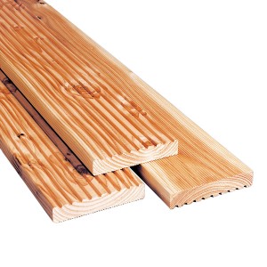 Terasa z douglasky, 2,1x12x400cm, s drážkovaným a hladkým povrchom.