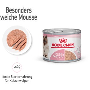 Royal Canin Mother & Babycat Mousse, mokré krmivo pre mačky pre matky a mačiatka v konzerve.