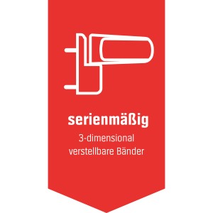 Vchodové dvere: Červený banner s informáciami o 3D nastaviteľných pántoch.