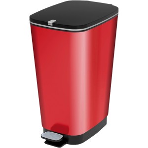 Červený nášľapný odpadkový kôš Chic L, 45 l, s čiernym vekom a pedálom.