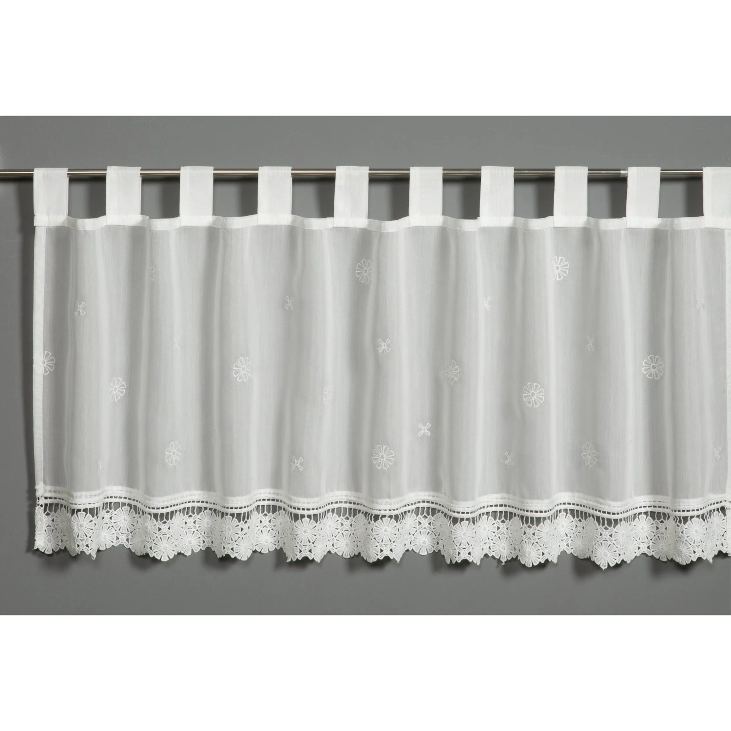 E-shop Sehlbach Vitrážová záclona s pútkami, s kvetinovou výšivkou prírodná 135 x 48 cm