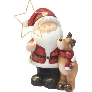 Santa Claus so sobom a osvetlenou hviezdou, 32 cm, slávnostná vianočná dekorácia.