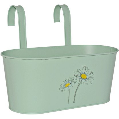 Závesný truhlík lakovaný s potlačou, mätovo zelený, zinkový, 14 x 33 x 16 cm